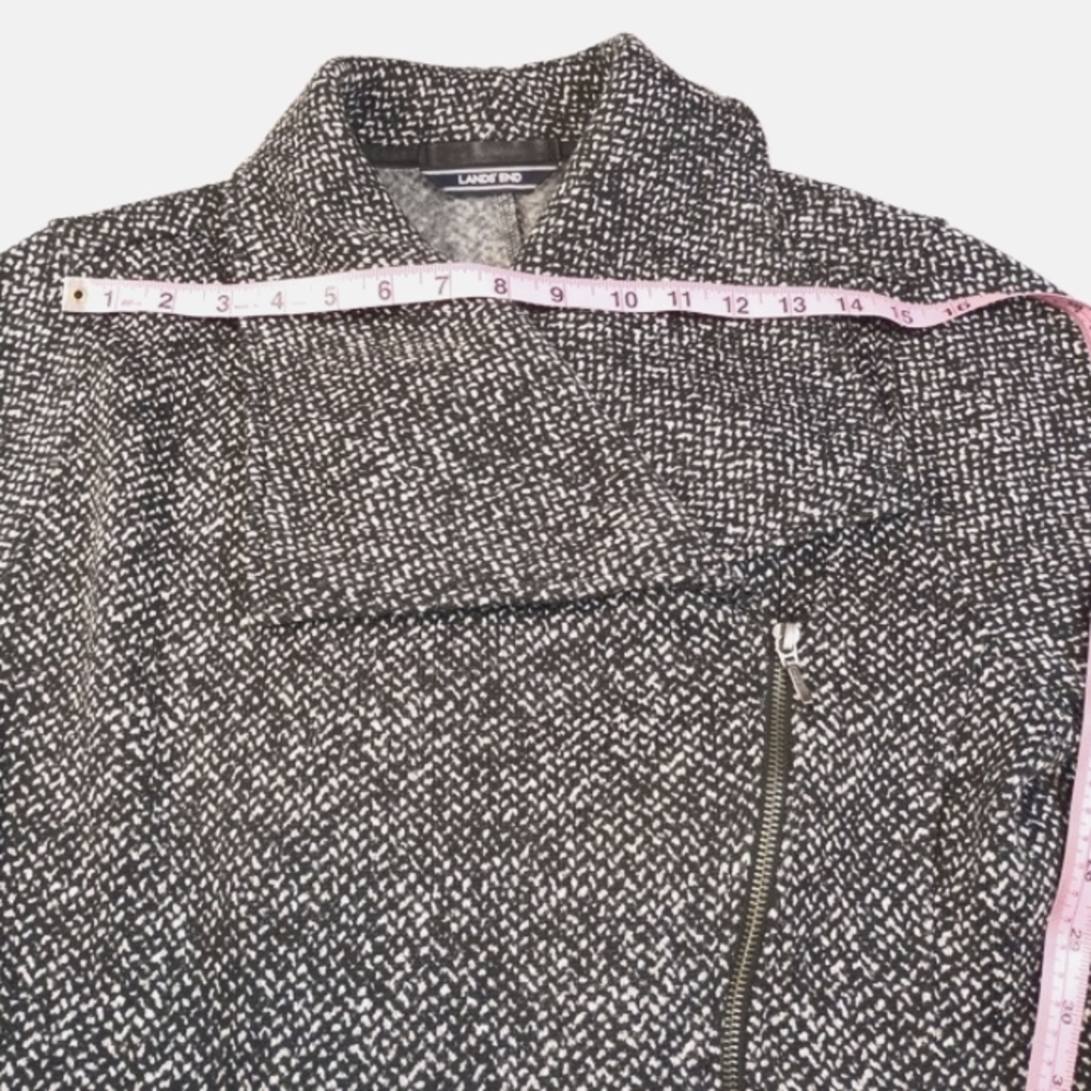 Lands End Side Zip Black And White Tweed Womens M Coat Office Whimsigoth Preppy - Picture 13 of 16